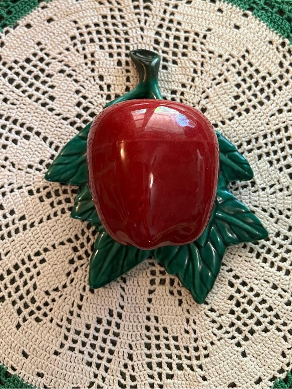 Vintage Art Pottery Ceramic Red Apple Wall Pocket with Plant Hole